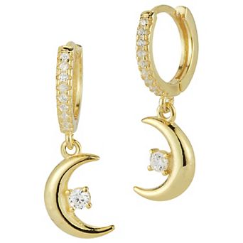 Sunkissed Sterling Cubic Zirconia Moon Charm Huggie Hoop Earrings