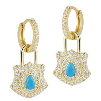 Sunkissed Sterling Cubic Zirconia & Lab-Created Turquoise Padlock Earrings