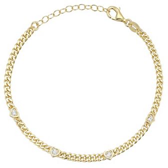 Sunkissed Sterling Cubic Zirconia Heart Curb Chain Bracelet