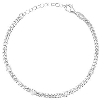Sunkissed Sterling Cubic Zirconia Heart Curb Chain Bracelet