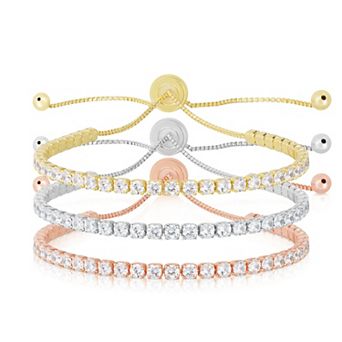 Sunkissed Sterling Tri-Tone Cubic Zirconia Adjustable Tennis Bracelet Trio Set