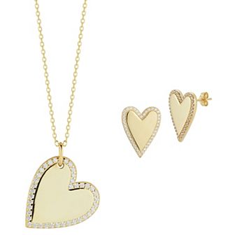 Sunkissed Sterling Cubic Zirconia Heart Necklace & Earring Set