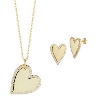 Sunkissed Sterling Cubic Zirconia Heart Necklace & Earring Set