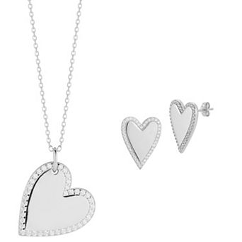 Sunkissed Sterling Cubic Zirconia Heart Necklace & Earring Set