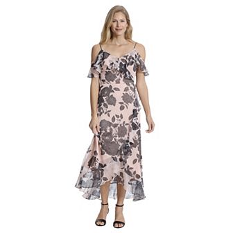 Women's London Times Cold Shoulder Faux-Wrap Maxi Dress