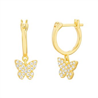 petit cheris Kids' 14k Gold Over Silver Cubic Zirconia Butterfly Hoop Drop Earrings