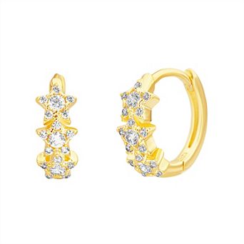petit cheris Kids' 14k Gold Over Silver Cubic Zirconia Stars Huggie Earrings