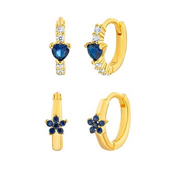 petit cheris Kids' Cubic Zirconia Star & Pink Cubic Zirconia Heart Huggie Hoop Earring Duo Set