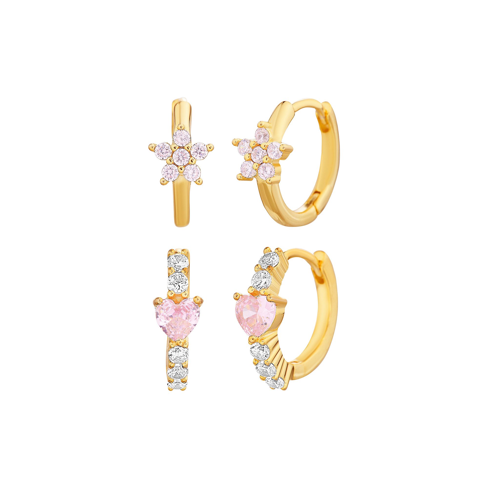 petit cheris Kids Cubic Zirconia Star & Pink Cubic Zirconia Heart Huggie H