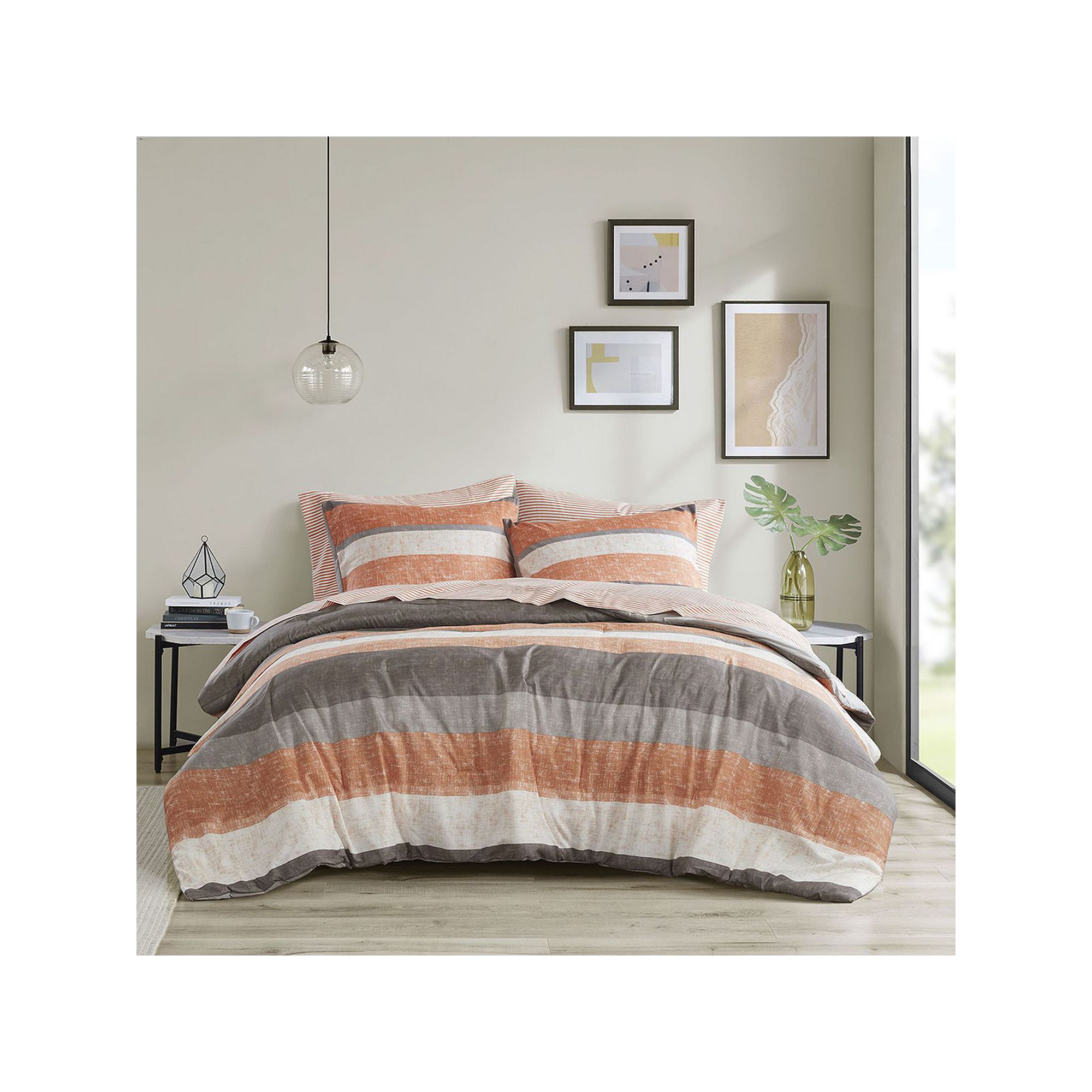 Madison Park Essentials Deacon Modern Stripe Comforter Set with Bed Sheets,