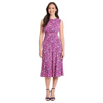 Women's London Times Inset Waist Print Midi Dress