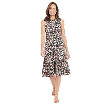Women's London Times Inset Waist Print Midi Dress
