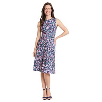 Women's London Times Inset Waist Print Midi Dress