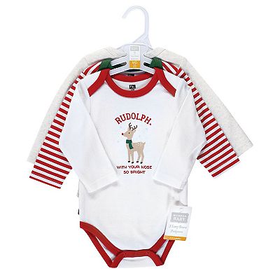 Hudson Baby Unisex Baby Cotton Long-Sleeve Bodysuits, Rudolph Reindeer