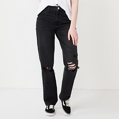 Kohls SO high rise mom jeans black ripped size - Depop