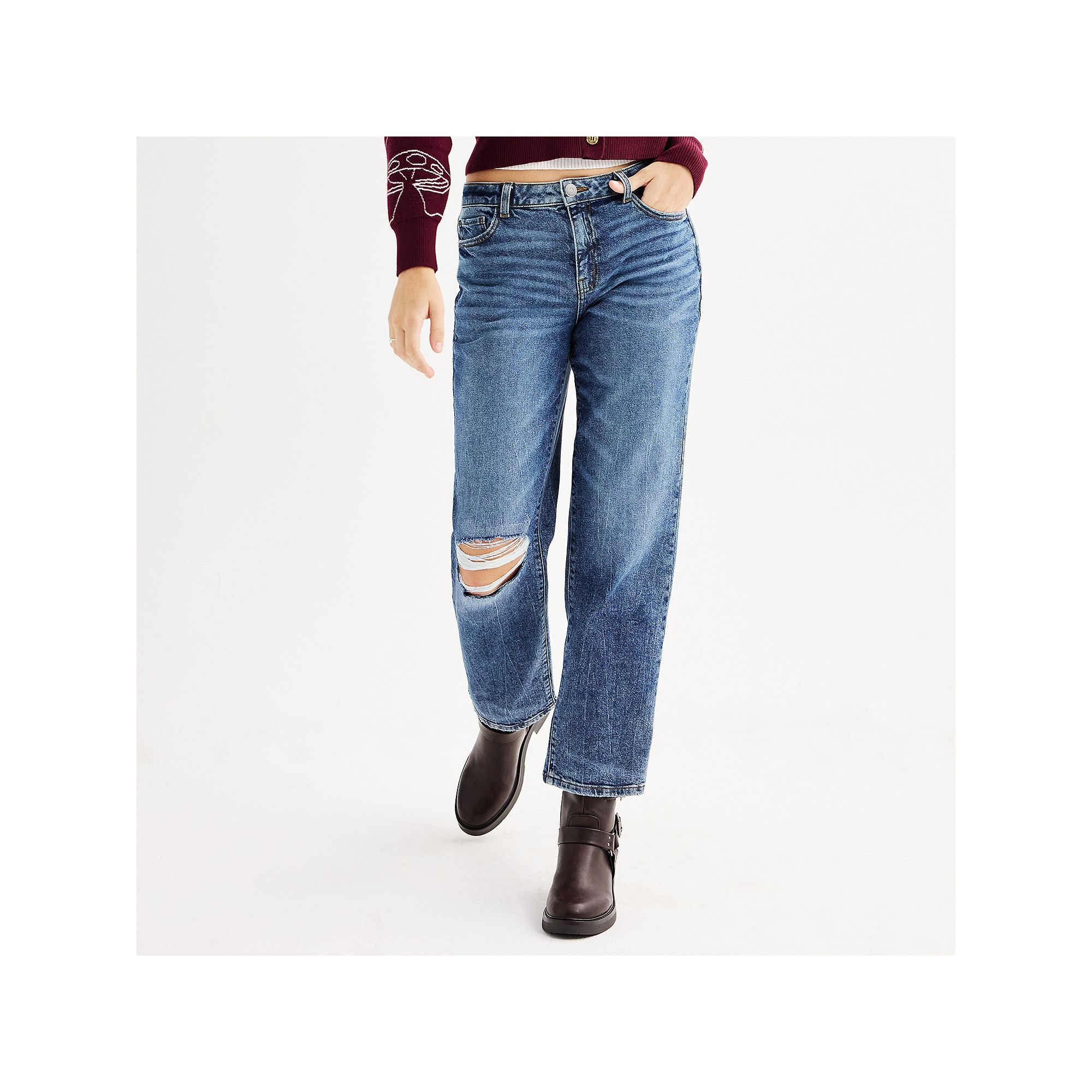 Juniors SO® High-Rise 90s Straight Jeans, Girls, Size: 1, Dark Destruct
