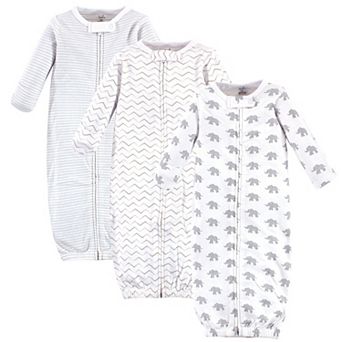 Touched by Nature Baby Organic Cotton Zipper Long-Sleeve Gowns 3 pk Marching Elephant