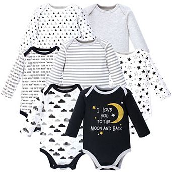 Hudson Baby Cotton Long-Sleeve Bodysuits 7 pk Moon And Back, 6-9 Months
