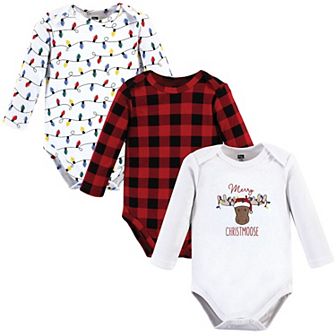 Hudson Baby Unisex Baby Cotton Long-Sleeve Bodysuits, Christmoose, 0-3 Months