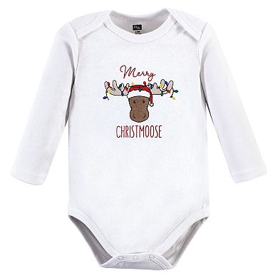 Hudson Baby Unisex Baby Cotton Long-Sleeve Bodysuits, Christmoose, 0-3 Months