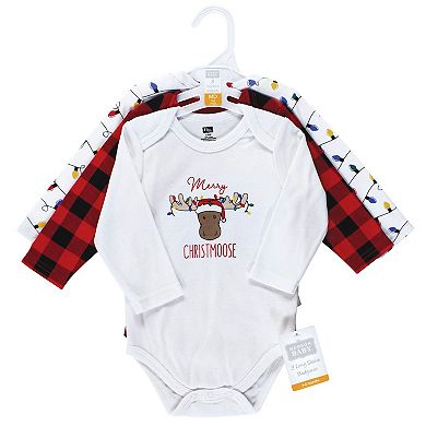 Hudson Baby Unisex Baby Cotton Long-Sleeve Bodysuits, Christmoose, 0-3 Months