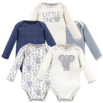Touched by Nature Organic Cotton Long-Sleeve Bodysuits 5 pk Blue Elephant