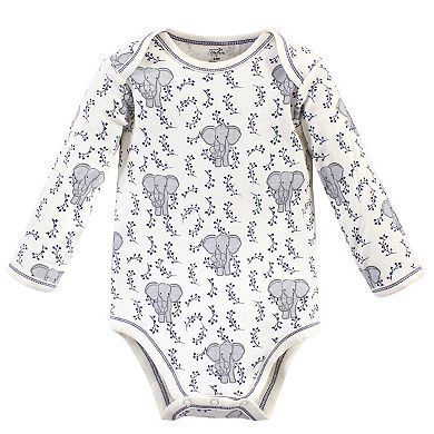 Touched by Nature Organic Cotton Long-Sleeve Bodysuits 5pk, Blue Elephant