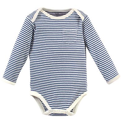 Touched by Nature Organic Cotton Long-Sleeve Bodysuits 5pk, Blue Elephant