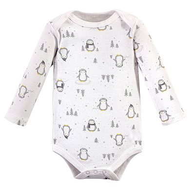 Hudson Baby Unisex Baby Cotton Long-Sleeve Bodysuits, Gray Penguin