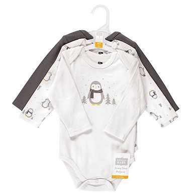 Hudson Baby Unisex Baby Cotton Long-Sleeve Bodysuits, Gray Penguin