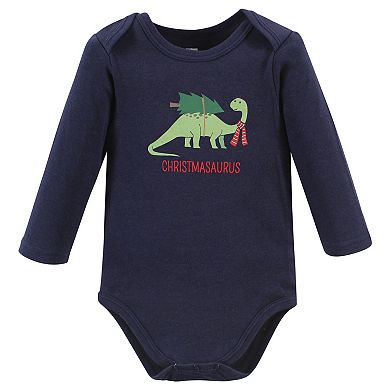 Hudson Baby Unisex Baby Cotton Long-Sleeve Bodysuits, Christmasaurus