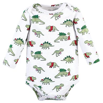 Hudson Baby Unisex Baby Cotton Long-Sleeve Bodysuits, Christmasaurus
