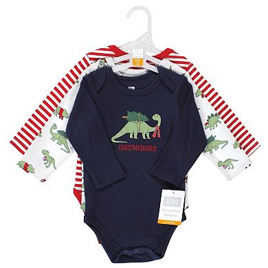 Hudson Baby Unisex Baby Cotton Long-Sleeve Bodysuits, Christmasaurus
