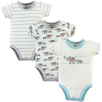 Touched by Nature Organic Cotton Bodysuits 3 pk Mint Elephant, 0-3 Months