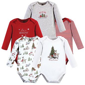 Hudson Baby Unisex Baby Cotton Long-Sleeve Bodysuits, Christmas Forest, 3-6 Months