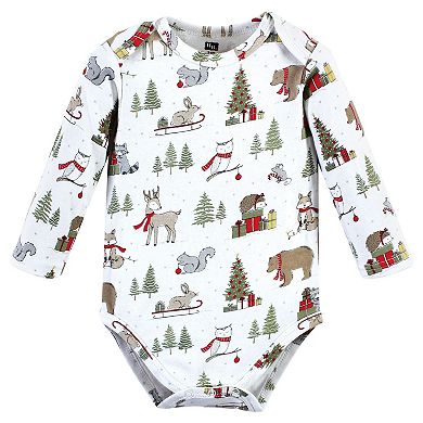 Hudson Baby Unisex Baby Cotton Long-Sleeve Bodysuits, Christmas Forest, 3-6 Months