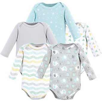 Luvable Friends Cotton Long-Sleeve Bodysuits 5 pk Unisex Basic Elephant