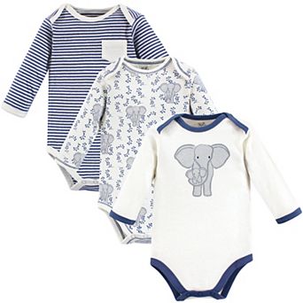 Touched by Nature Organic Cotton Long-Sleeve Bodysuits 3 pk Elephant