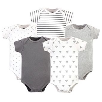 Hudson Baby Cotton Bodysuits 5 pk Prints Modern Elephant