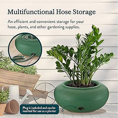 The HC Companies 21 Inch Garden Hose Holder Pot for 75 to 100 Ft Hoses, Green