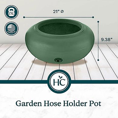 The HC Companies 21 Inch Garden Hose Holder Pot for 75 to 100 Ft Hoses, Green