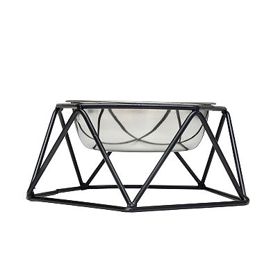 Country Living Elevated Stainless Steel Dog Bowls, Modern Artisan Geometric Design - 24oz
