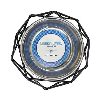 Country Living Elevated Stainless Steel Dog Bowls, Modern Artisan Geometric Design - 24oz
