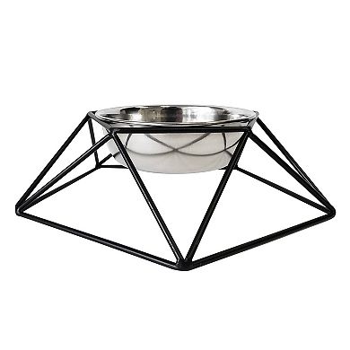 Country Living Elevated Stainless Steel Dog Bowls, Modern Artisan Geometric Design - 24oz