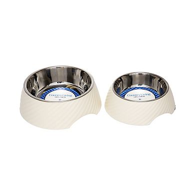Country Living Set Of 2 Stainless Steel Dog Bowls with Twill Melamine Stand White Swan/12oz