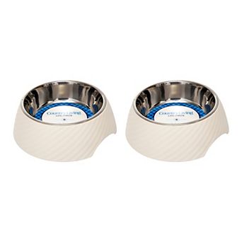 Country Living Set Of 2 Stainless Steel Dog Bowls with Twill Melamine Stand White Swan/12oz