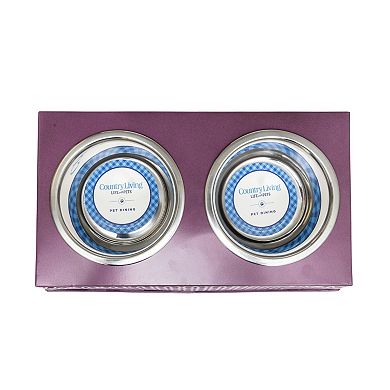 Country Living Elevated Dog Feeder with 2 Stainless Steel Bowls - Blue