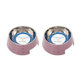 Country Living Set of 2 Diamond Melamine Dog Bowl w/ Removable Stainless-Steel Wood Rose/12oz