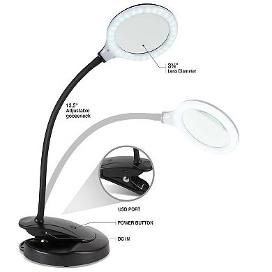 Brightech Lightview Magnifying Led Task Lamp With Usb Port, Stand & Clamp, 1.75x Magnifier - Black