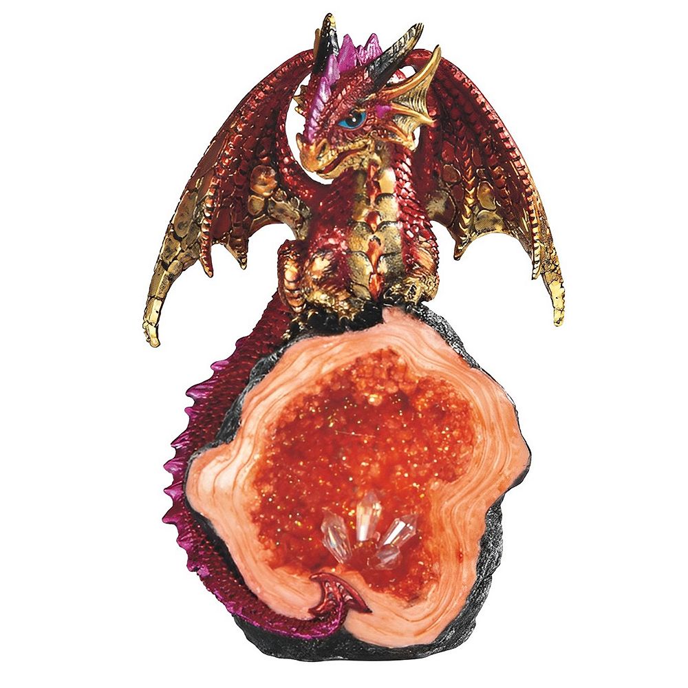 FC Design 8"H Red Volcano Dragon Guarding Faux Crystal Cave Statue ...